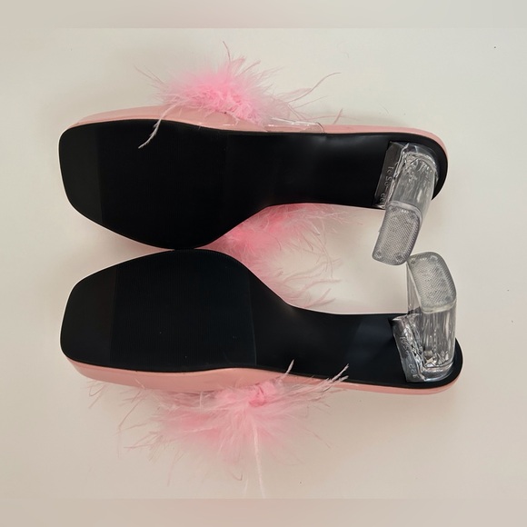 LIURUIJIA Square Toe Feathers High Heel Fur Mules Sandals Size 44 (US 11.5) - Picture 9 of 10